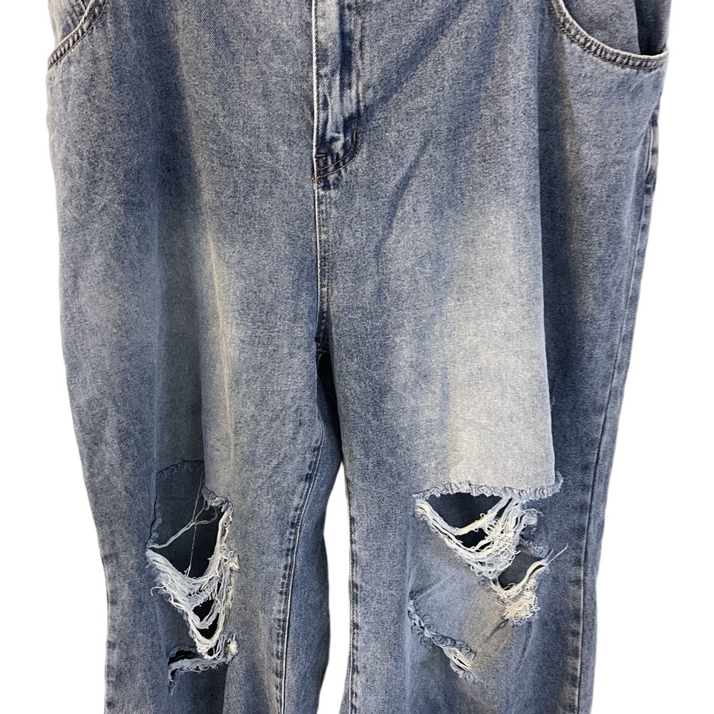 SHEIN Curve Women’s Distressed Wide Legs Blue Denim Jeans Sz 5XL NWT